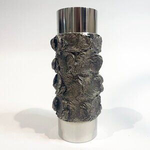 Vintage Stainless Steel Brutalist Sculptural Vase Cylinder 1970’s Germany